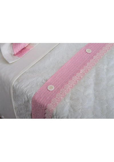 Gülfem Pamuk Baskılı Krem Pembe Yatak Örtüsü Çift Kş. 6 Parça 245x260 Cm 1450 Pembe