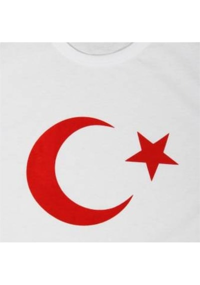 Masho Kids Beyaz Unisex Baskılı Ay Yıldız Tshirt - 29 Ekim Cumhuriyet Bayram Beyaz