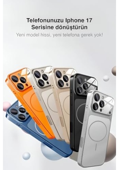 Pro Max İle Uyumlu Kılıf Kamera Tasarımı Mag-safe Destekli Temperli Cam Arka Yüzey Şık Turuncu Renk Darbelere Kar Diğer
