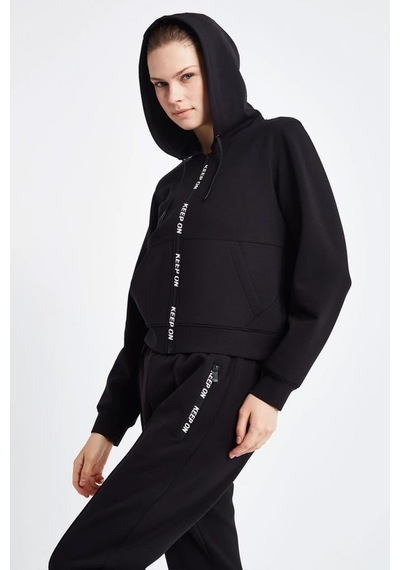 Lescon 24ntbl002136-633 Siyah Kadın Fermuarlı Kapşonlu Sweatshirt Siyah