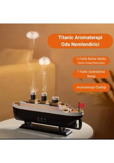 Vothoon Titanic Gemi Hava Nemlendirici Işıklı Fonksiyonlu Buhar Makinesi Kumandalı