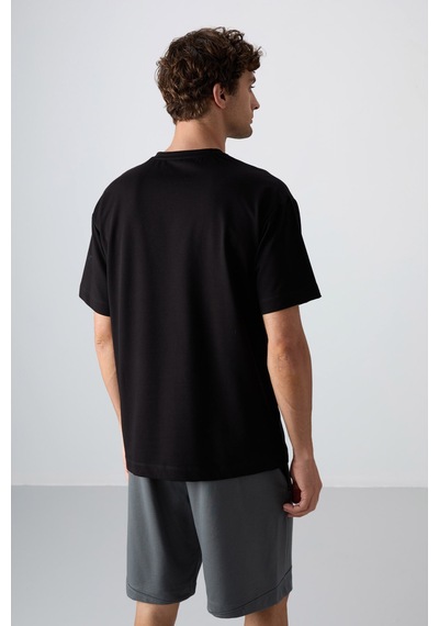 Tommy Life Siyah Pamuklu Kalın Yumuşak Dokulu Oversize Fit Baskılı Erkek T-shirt - 88343 Siyah