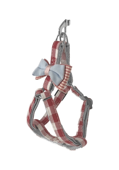 Markapet Köpek Göğüs Tasma Seti Ekose Desenli Papyonlu 1.5 CM 35-48 CM Kırmızı