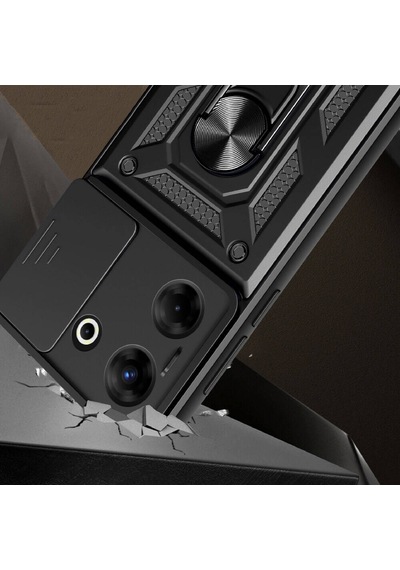 Noktaks - Tecno Uyumlu Tecno Camon 20 Pro 5g - Kılıf Sürgülü Kamera Korumalı Yüzüklü Çift Katman Zırh Tank Vega Kapak - Siyah