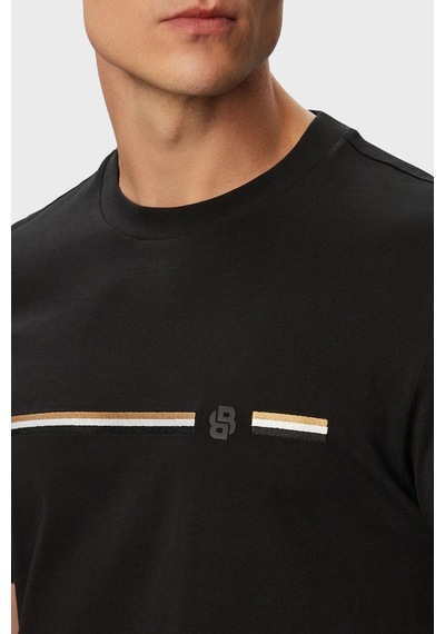 Boss Logolu % 100 Pamuk Bisiklet Yaka T Shirt Erkek T Shirt 50565785 001 Siyah