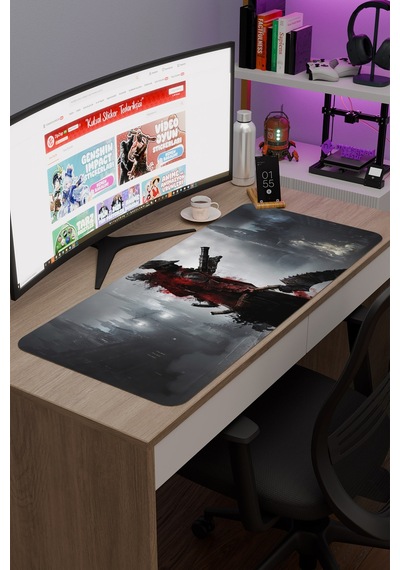 Bloodborne Kaymaz Dikişli Kauçuk Oyuncu Mousepad V5 - 90x40 Xxl Gaming Mouse Pad Fare Altlığı