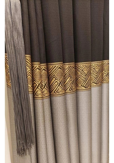 Lusya Siyah-gri 1/3 Sık Pile Pano Fon Perde Apm 90x250