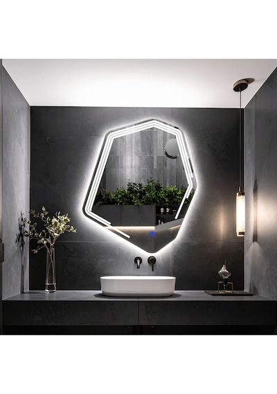 Myrella Beyaz Led'li Lazer Kumlamalı Lavabo & Banyo Aynası Dokunmatik Sensörlü 60 X 50 Cm
