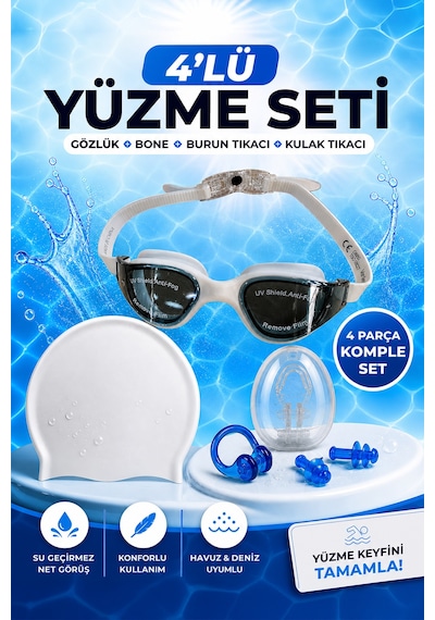 4'lü Deniz Havuz Yetişkin Yüzme Seti Gri