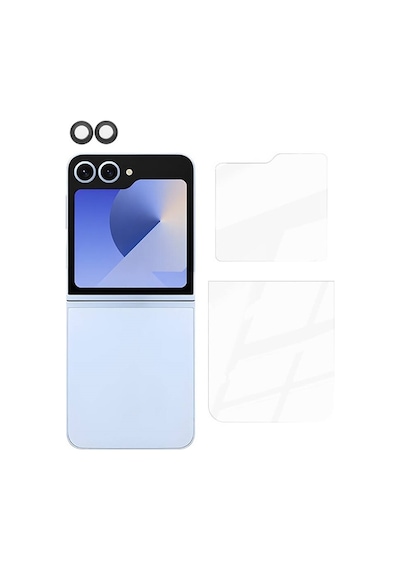 Apsuwa Samsung Glaxy Z Flip 6 Uyumlu Ekran Koruyucu Arka + Kamera Lens Koruyucu Siyah