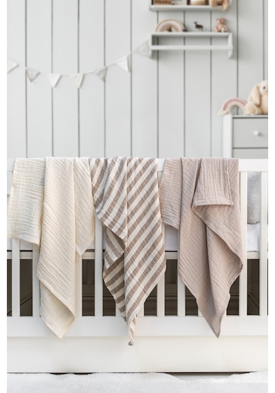Müslin Örtü & Battaniye 3'lü Set %100 Pamuk Oeko-teks Sertifikalı 80x70 Cm Bej