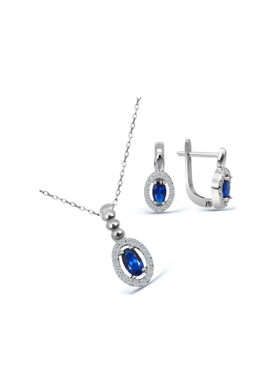 Kuyumcudukkani"oval Zümrüt Renk Taşlı"küpe Ve Kolye Seti- 24127-w-blu Beyaz