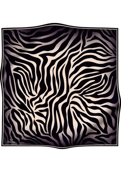Vissona %100 Twill İpek Zebra Desenli Krem - Siyah Renkli 90x90 Eşarp Dikim Şekli : El Dikişi Çok Renkli