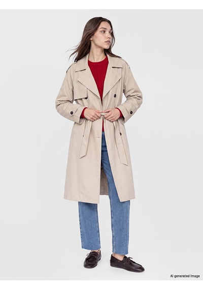 Lcw Modest Bej Kuşaklı Kadın Gabardin Trençkot