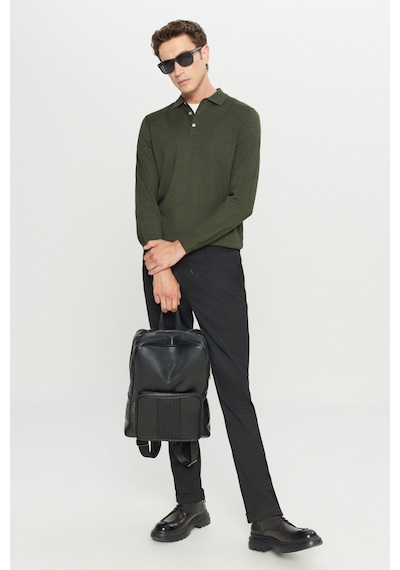 AC&Co / Altınyıldız Classics Erkek Hakı Yünlü Standart Fit Normal Kesim Polo Yaka Basic Triko Kazak Hakı AC&Co / Altınyıldız Classics Erkek Hakı Yünlü Standart Fit Normal Kesim Polo Yaka Basic Triko Kazak Hakı