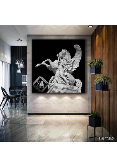 Pegasus Heykel Yunan Mitoloji Kanatlı At Kanvas Tablo 100x100 Cm