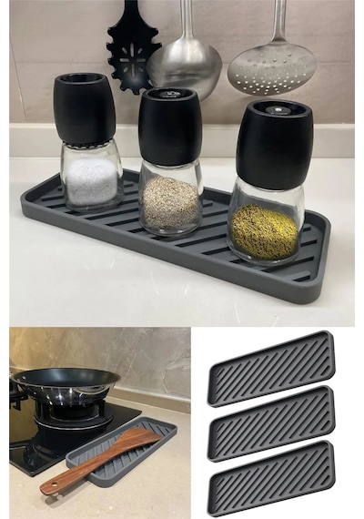 3 Adet Silikon Yağdanlık Yağlık Standı ,çok Amaçlı Organizer Sunumluk ,sabunluk Altlığı , 23x10 Cm Diğer