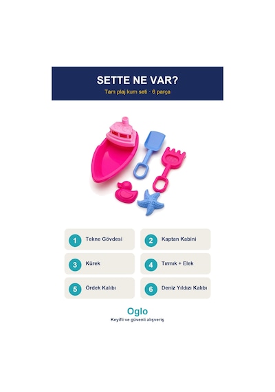 Plaj Kum Seti Tekne Formlu Kürek Tırmık Kalıplı Kova Deniz Kum Oyuncakları 3+ Yaş - Pembe