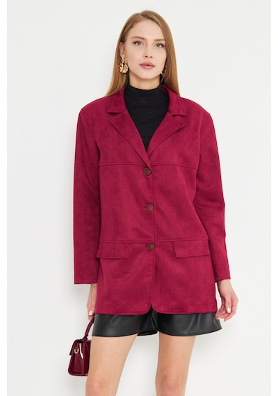 Armonika Kadın Bordo Yakalı Cep Kapaklı Düğmeli Vatkalı Premium Süet Oversize Ceket Arm-25k001057 Armonika Kadın Bordo Yakalı Cep Kapaklı Düğmeli Vatkalı Premium Süet Oversize Ceket Arm-25k001057