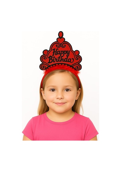 Kırmızı - 29 - Happy Birthday Prenses Tacı Doğum Günü - Edntrend - Taç Aksesuarı