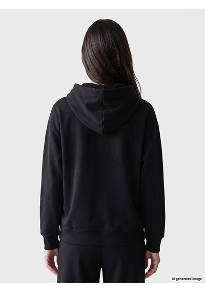 Lcw Everyday Siyah Kapüşonlu Oversize Kadın Fermuarlı Sweatshirt