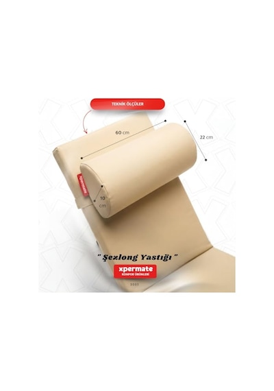 Xpermate Şezlong Yastığı Rulo Yastık Dış Mekan Havuz Plaj Bahçe Sünger Dolgulu 60x22x10 Cm Krem Açık Bej