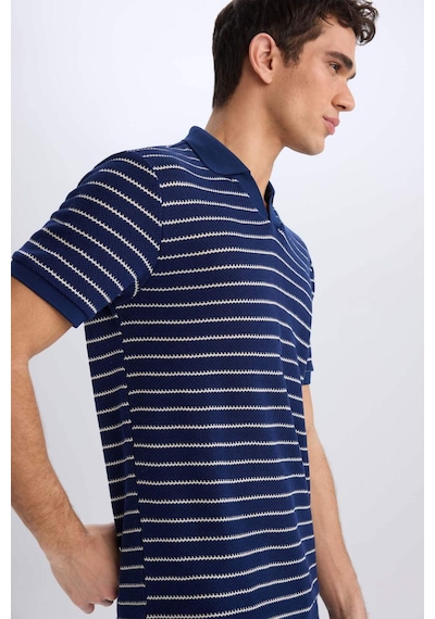 DeFacto Regular Fit Polo Yaka Çizgili Triko Kısa Kollu Tişört C4150AX25SMNV42