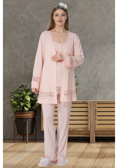 Mecit Pijama Mecit 1525 Pudra Sabahlıklı Lohusa Pijama Takımı