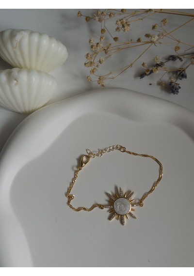 Handmade Pirinç Üzeri Altın Kaplama Güneş Beyaz Bileklik - Sunrise - White Sevgiliye Hediye