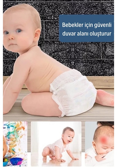 50x54 Cm 0,27 M² Siyah Kendinden Yapışkanlı Duvar Kağıdı Esnek Köpük Panel 3d Tuğla Desen