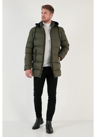 Buratti Slim Fit Suya Ve Rüzgara Dayanıklı Çıkarılabilir Kapüşonlu Şişme Erkek Mont 649009 Haki
