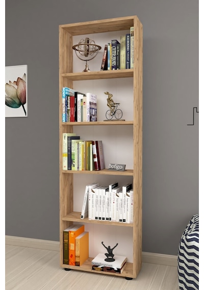 Bofigo Dekoratif 5 Raflı Kitaplık Modern Kitaplık Çınar Çam