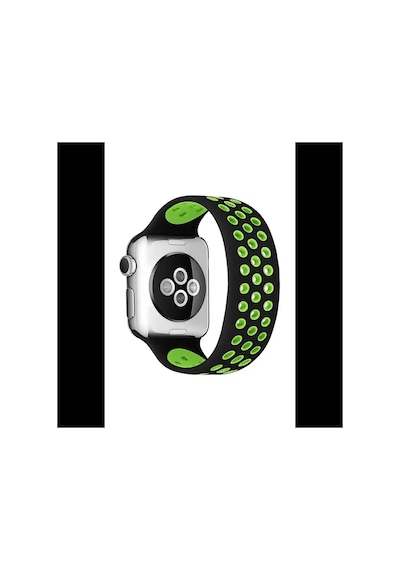 Watch 38mm Ayarlı Delikli Silikon Kordon - Siyah-yeşil Bz8683140512071