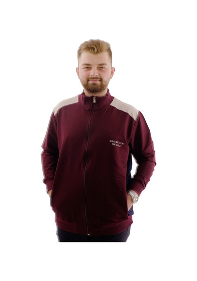 Mode Xl Büyük Beden Erkek Eşofman Üstü Dik Yaka Fermuarlı Brooklyn U24522 Mürdüm Mürdüm