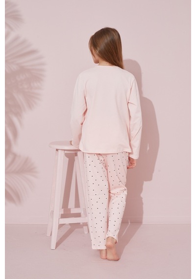 Siyah İnci Pamuklu Örme Pijama Takım 24241099 Somon