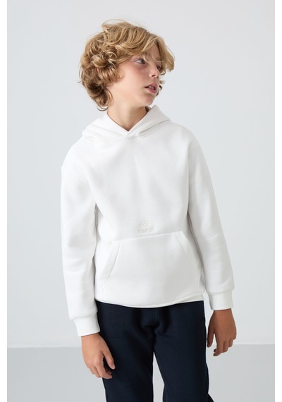 Tommylife Tommy Life Ekru Pamuklu Kalın İçi Tüylü Yumuşak Dokulu Standart Fit Baskılı Erkek Çocuk Sweatshirt - 11215 Ekru