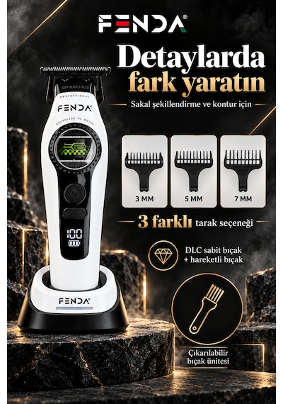 Fenda Profesyonel Şarjlı Bldc Motor 8000 Rpm Tıraş Makinesi Seti 2'li Beyaz