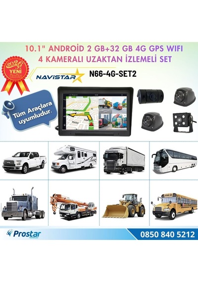 4g Uzaktan İzlemeli 10 İnç Android, 4 Kameralı, Wifi, Gps, Bluetooth 2 Gb + 32 Gb Ve 512 Gb Sd Kart Destekli Set