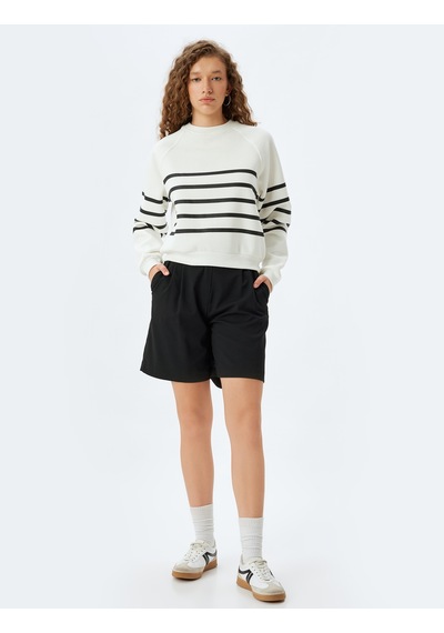 Koton Bisiklet Yaka Sweatshirt Uzun Kollu Rahat Kalıp Siyah Çizgili 5wal10190ık Siyah
