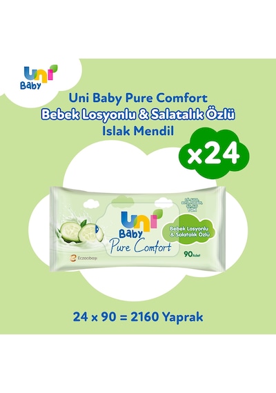 Uni Baby Pure Comfort Bebek Losyonlu & Salatalık Özlü Islak Mendil 24'Lü 2160 Yaprak