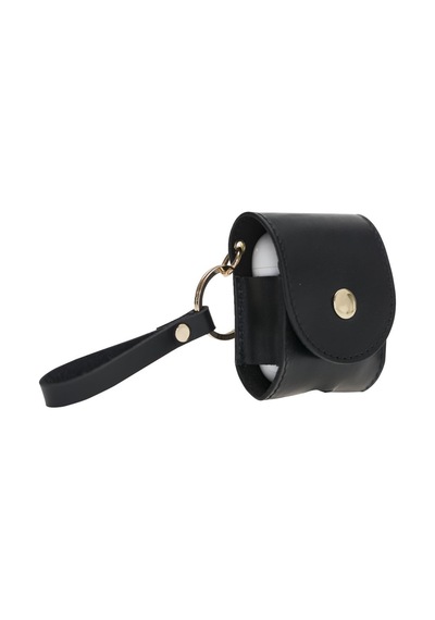 Apple Uyumlu AirPods 2.nesil Deri Kılıf Mai Snap Parlak Siyah Siyah