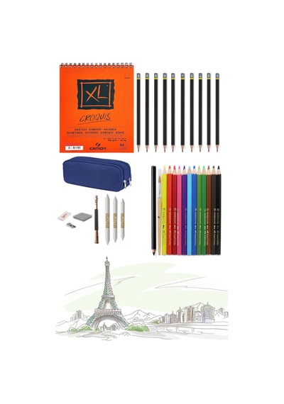 Canson Xl A5 Eskiz Defterli Karakalem Ve Faber Water Color Kuruboya Kalemi Çizim Eskiz Seti