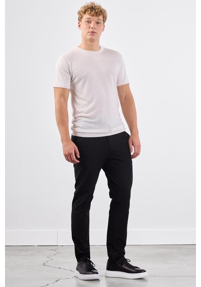 Dufy Ekru O Yaka Düz Renk Kısa Kollu Slim Fit Triko Tshirt Ekru