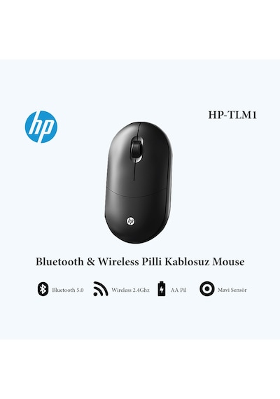 Hp TLM1 2,4Ghz Wireless Bluetooth Kablosuz Sessiz Mouse Siyah