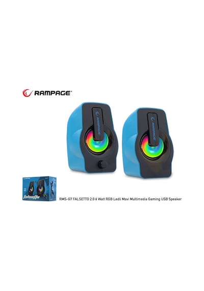 Rampage RMS-G7 FALSETTO 2.0 6 Watt RGB Ledli Mavi Multimedia Gaming USB Speaker