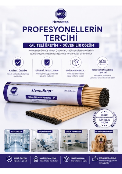 Nitrate Applicator 100'lü Kutu Profesyonel Gümüş Nit Rat Çubuğu