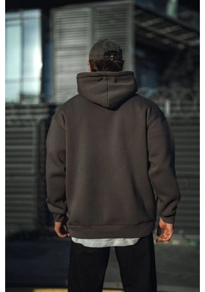 Mbb E-ticaret Erkek 3 İplik Pamuklu Kapüşonlu Basic Sweatshirt Hoodie - Füme