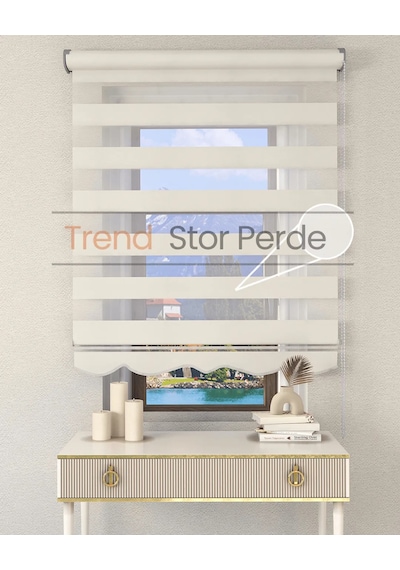 Beyaz Etek Dilimli Zebra Stor Güneşlik Perde Kırık Beyaz