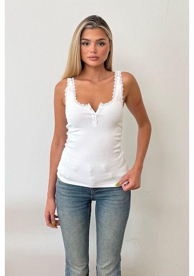 Giysa Kadın Askılı Dantelli Düğmeli Body Beyaz - 26y 7030