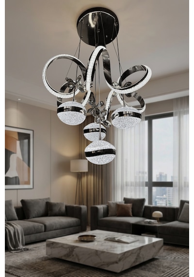 Kıvrım 4 Top Simli Modern Sarkıt Salon - Oturma Odası Led Avize Çok Renkli